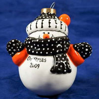 A snowman bauble from Christmas pot painting at Fired Arts, Sheffield